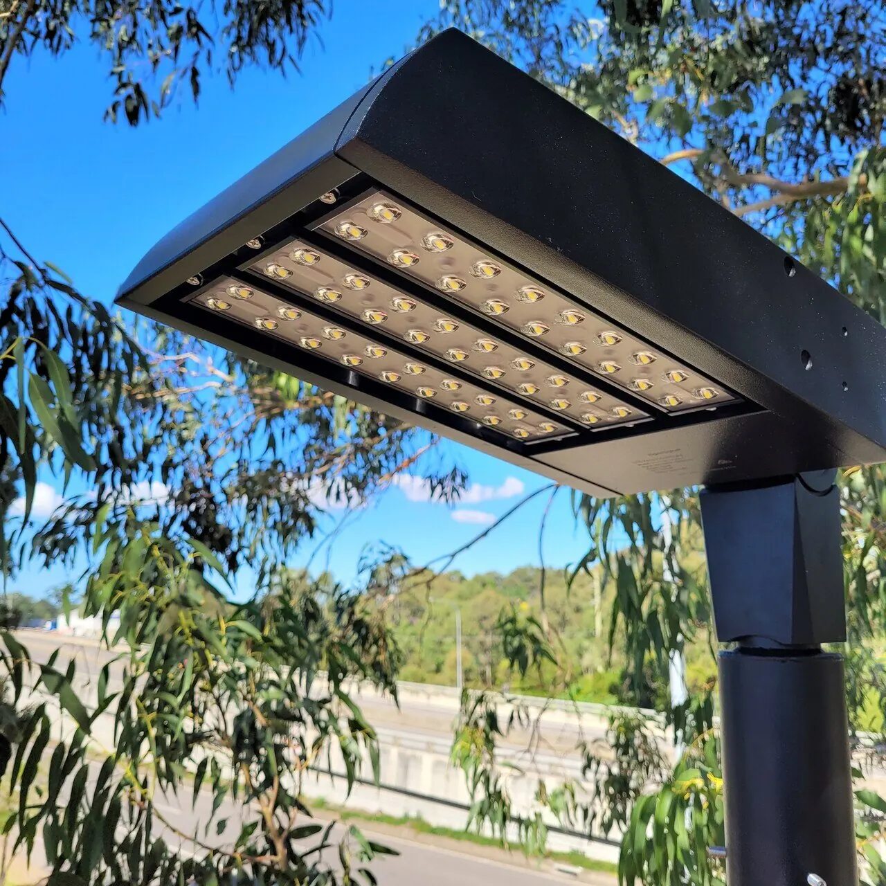 One of the new LED area lights on an existing pole