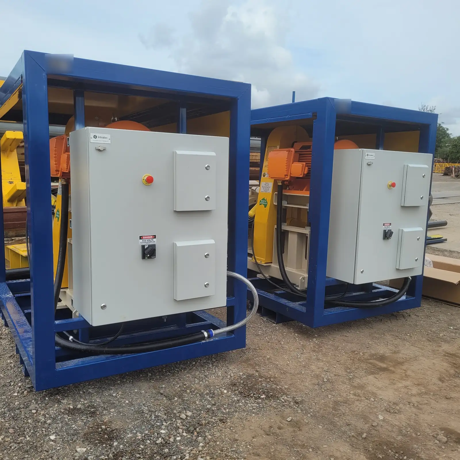 Pump skids side by side, with a control panel fitted