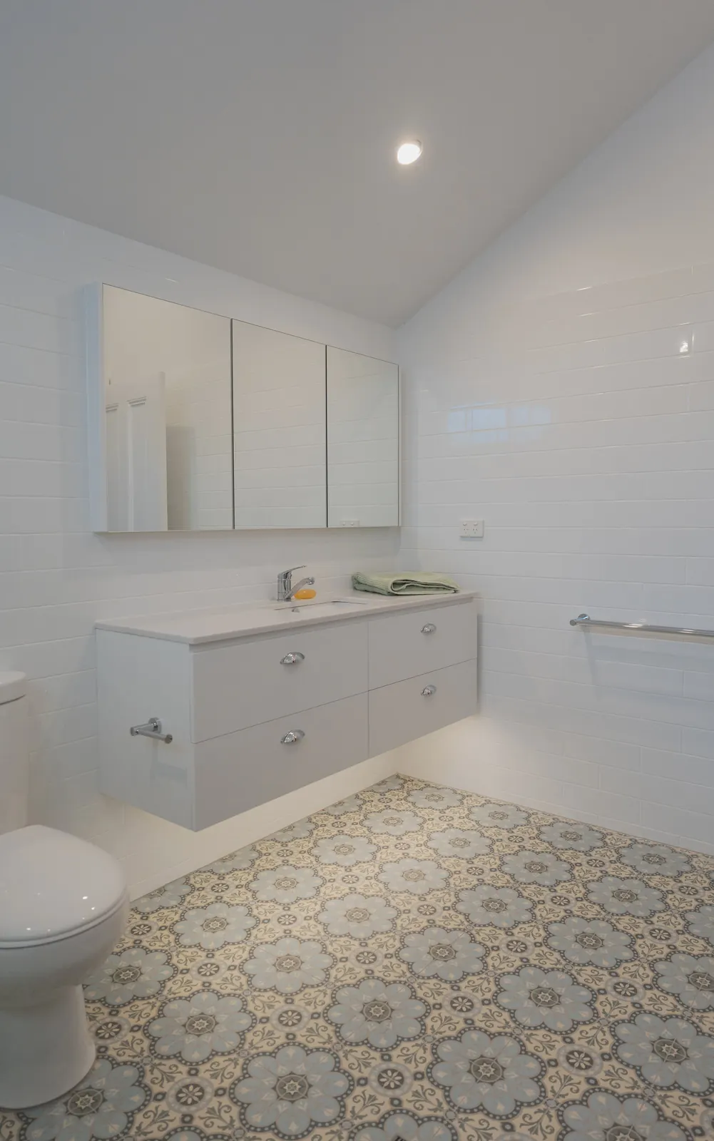 Under vanity lighting in the bathroom
