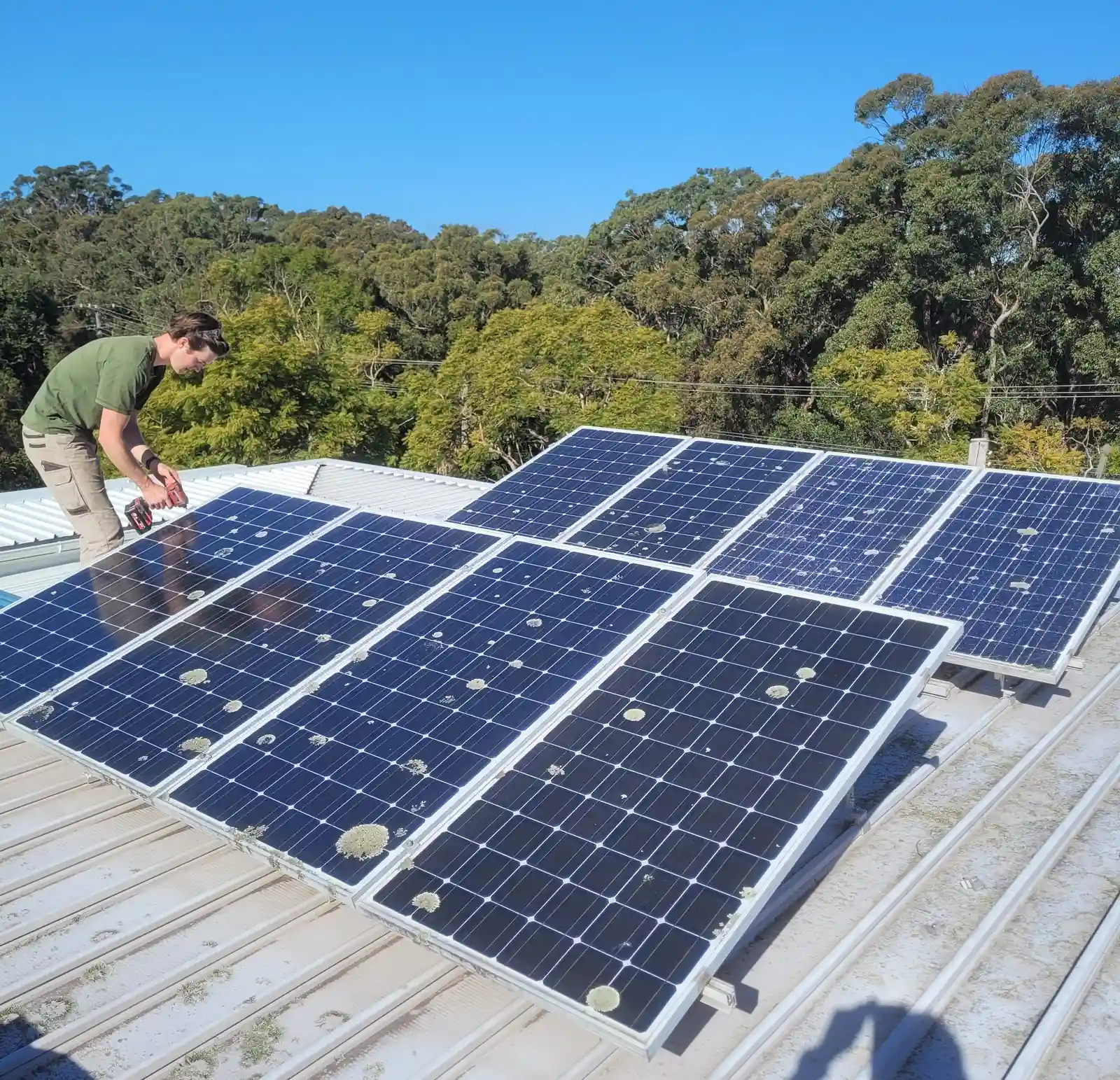 Existing damaged solar panels before replacement