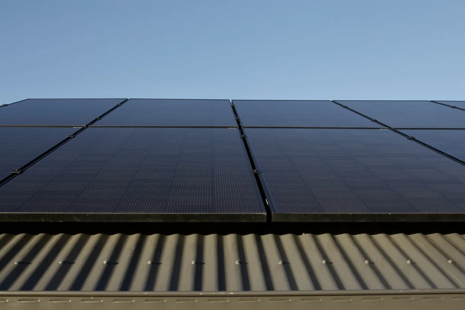 Black solar panels on a corrugated iron roof